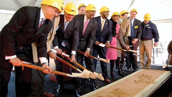 ShopRite’s Jeff Brown (second from right) and local dignitaries break ground on Brown’s newest food desert store, slated to open in Philadelphia in 2013.