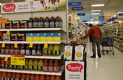 One snack display is geared toward parents of children who play sports. 