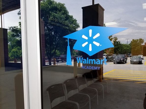Entrance to Walmart Academy, a 3,000-square-foot classroom facility adjacent to a Walmart Supercenter in Fayetteville, Ark. 