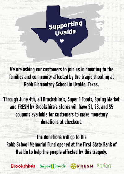 Brookshire Grocery-Uvalde school shooting donations poster.png