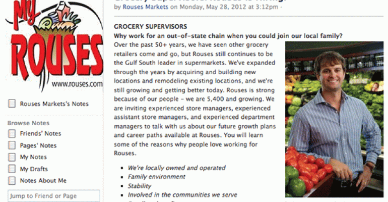Rouses is using its Facebook page to recruit store managers from competing chains