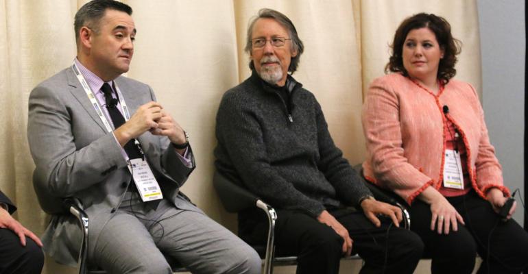 Panelists from left Raymond McCall Ahold USA Thomas Honer Harvest Market IGA and Stephanie Steiner Unified Grocers Photo by Michael Kitada