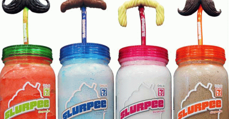 7-Eleven sells novelty Slurpee cups with mustache straws