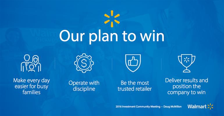 Walmart CEO Doug McMillon outlined a fourstep quotplan to winquot during Thursday39s presentation