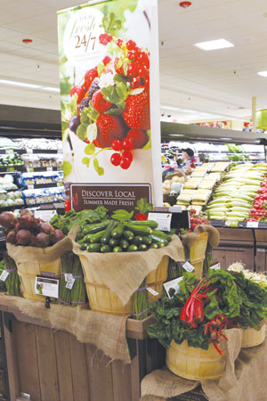 A display with produce brought in within 24 hours of harvest.