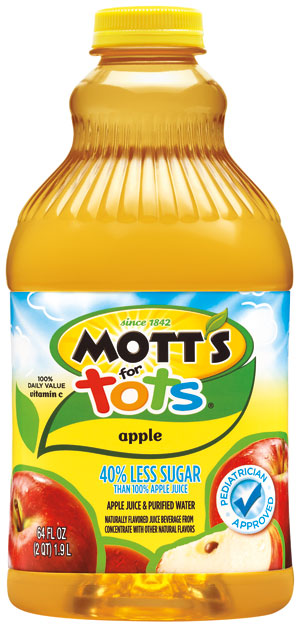 Mott’s for Tots combines 100% fruit juice with purified water.