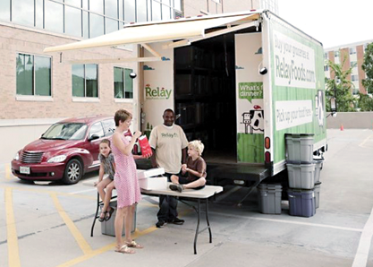 Relay Foods stages order pick-up sites in parking lots.