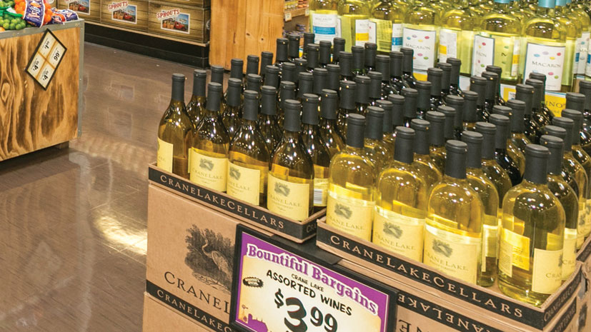 Many wines are priced under $10 as part of the chain’s value positioning throughout the store.