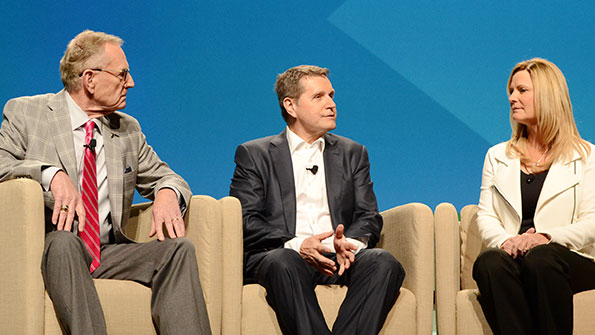 Dave Skogen, Bob Mariano and Laura Fulton share the Future Leaders stage in Chicago. (Photo by Steve Greiner)